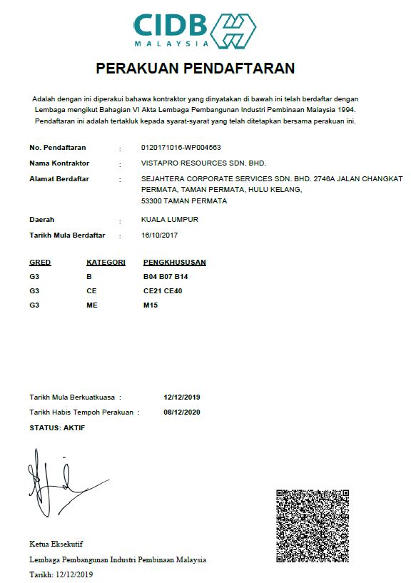 Certificate Registration Vistapro Resources Sdn Bhd